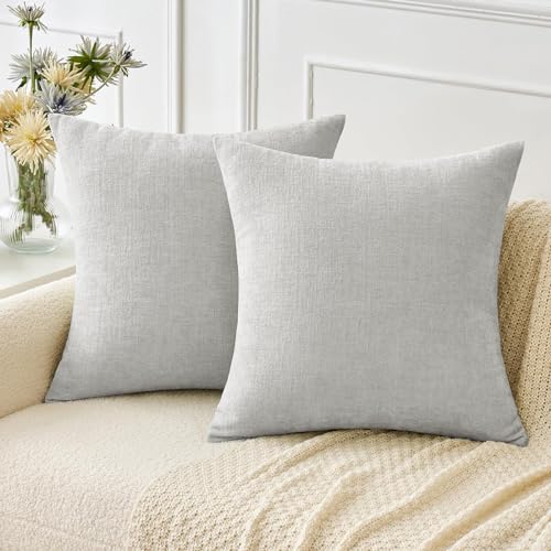 MIULEE Soft Chenille Throw Pillow Covers Light Gray 16x16 Inch Pack of 2 | Modern Home Decor, Classic Decorative Pillows, Solid Dyed Cases, Boho Couch Cushion Covers for Sofa Bed Living Room - color: Moonbeam Gray, size: 16" x 16" (Pack of 2)