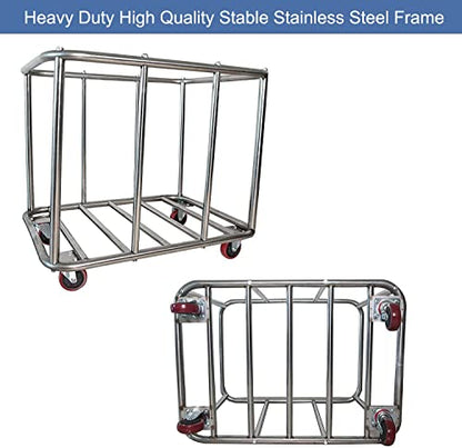 Laundry Cart with Wheels Commercial,400L Large Rolling Laundry Hamper - color: Red - 11.5 Bushels - 8 Tubes