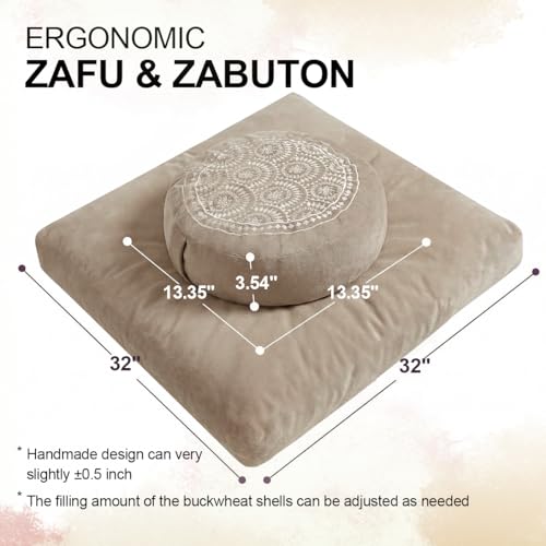 ellier Meditation Cushion Set-Large Velvet Floor Pillow & Traditional Tibetan Yoga Bolster for Adults,Zafu Meditation Mat with Buckwheat,Zabuton Meditation Cushion with Memory Foam - color: Cl01-dark Blue