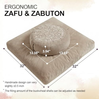 ellier Meditation Cushion Set-Large Velvet Floor Pillow & Traditional Tibetan Yoga Bolster for Adults,Zafu Meditation Mat with Buckwheat,Zabuton Meditation Cushion with Memory Foam - color: Cl01-dark Blue
