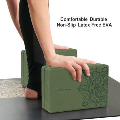 nuveti Yoga Blocks Set of 2, High Density Yoga Brick Foam Blocks to Improve Strength, Flexibility and Balance Brick Foam Blocks - color: ForestGreen