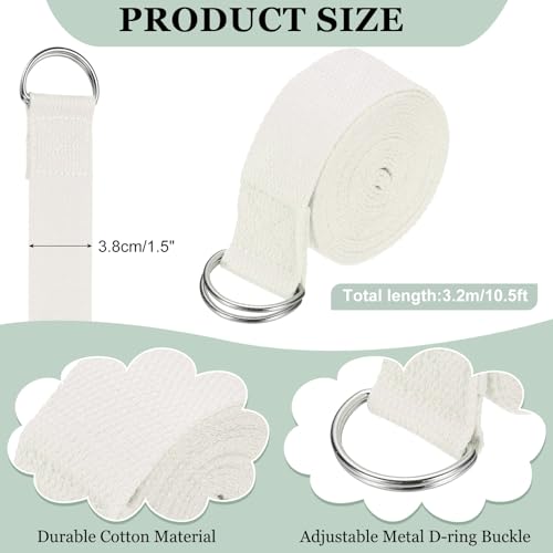 Yoga Strap for Stretching, Athletic Stretch Band with Adjustable Metal D Ring Buckle Yoga Bands - color: White, size: 10.5ft