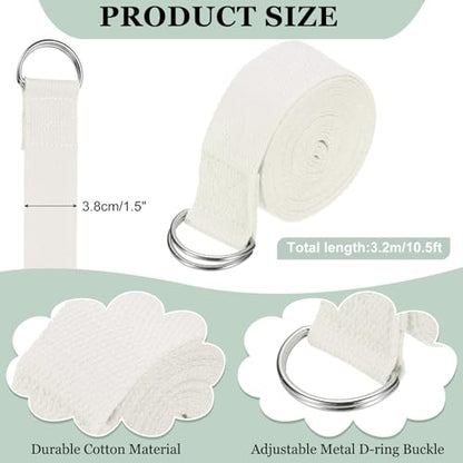 Yoga Strap for Stretching, Athletic Stretch Band with Adjustable Metal D Ring Buckle Yoga Bands - color: White, size: 10.5ft