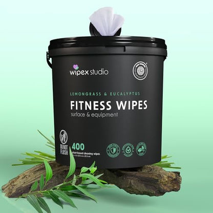 Wipex Yoga Mat Cleaner Wipes, EWG Verified, 400 Ct Plant-Based Lemongrass, Eucalyptus & Vinegar Wipes for Gym & Fitness Equipment & All Purpose Gym Cleaning - Safe for Peloton Bikes & Treadmills - size: 400 Count (Pack of 1), style: Bucket: Lemongrass