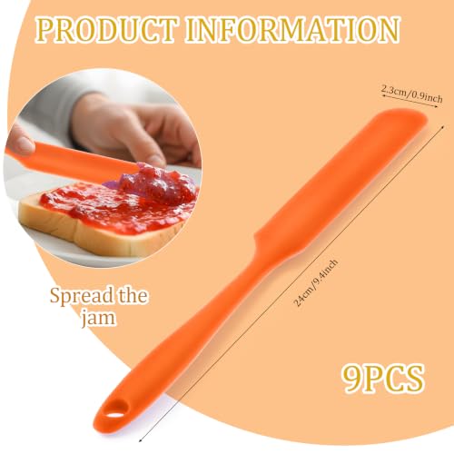 9 Pcs Silicone Jar Spatulas, Narrow Heat-Resistant Reusable Scraper, orange | Long Handle Kitchen Spatulas, Cake Cream Spatulas Set, Non-Stick Heat Resistant for Jam, Paint, Sourdough, Waxing, Resin - color: Orange
