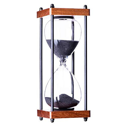 Large Hourglass Timer 60 Minute, Decorative Wooden Sandglass, Black - color: Black Sand