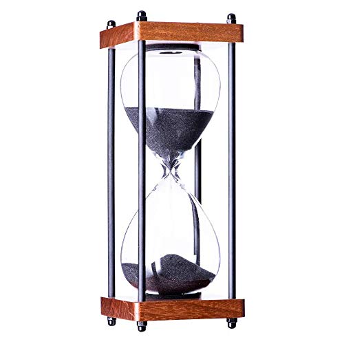 Large Hourglass Timer 60 Minute, Decorative Wooden Sandglass, Black - color: Black Sand