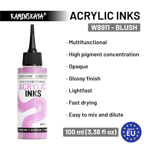 Kamenskaya Acrylic Inks, 'Blush' Acrylic Ink, 3.38 Fl Oz (100 ml) | Highly Concentrated, Multifunctional Liquid Acrylic Paint - color: Blush