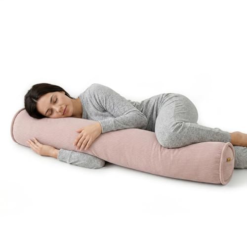 Cuddle Pillow – Corduroy Long Body Pillow for Adults, Cozy Bolster Pillow for Bed, Soft & Supportive for Relaxing Sleep,59 x 7.87 Inches,Pink - color: Pink, size: 59"x7.87"