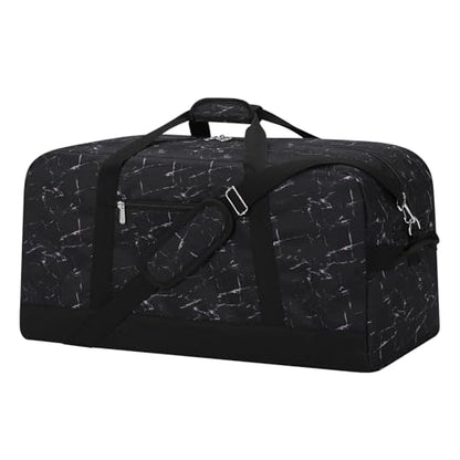 55L Mens Duffle Bag for Travel - 25 inch Sports Duffel Bag with Hard Bottom - Marble Black - color: Marble Black