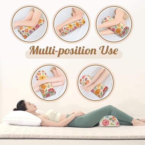Knee Pillow for Back Sleeping – Half Moon Bolster Pillow for Legs,Under Knee While Sleeping Support, Leg & Back Pain Relief (21.5x9x5 Inches),Machine Washable Cover - color: Flower