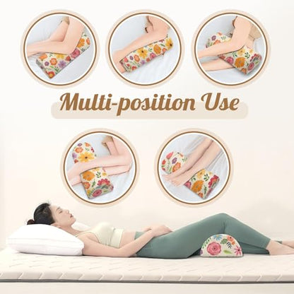 Knee Pillow for Back Sleeping – Half Moon Bolster Pillow for Legs,Under Knee While Sleeping Support, Leg & Back Pain Relief (21.5x9x5 Inches),Machine Washable Cover - color: Flower
