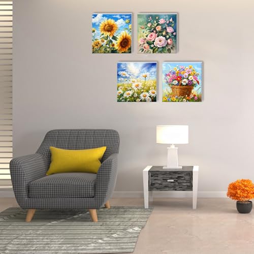 RoundFunny 8 Set Paint by Numbers Drawing Kit for Adults,Vibrant Blooms | 8x8 in. Mini Simple Painting Canvas Wooden Frame Easel Acrylic Paint Brush Funny Number Drawing Kit for Gift Wall Home Decor - style: Vibrant Blooms