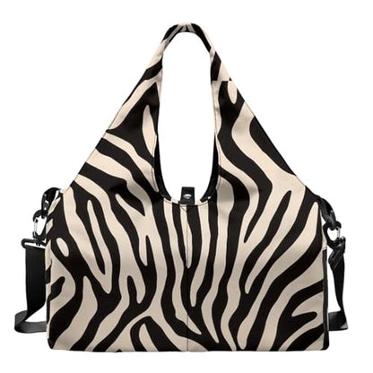 Zebra Print Gym Bag with Shoe Compartment Durable Yoga Bags with Double Zipper Sports Duffle Bags Waterproof, Retro Sports Duffle Bag for Cheer Team - color: Zebra Print