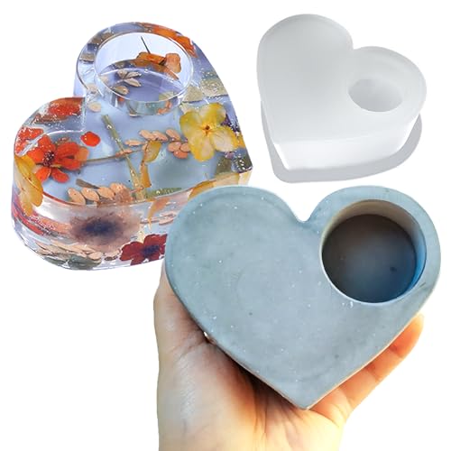 Wehous Valentine Resin Molds, Heart Shape Candle Holder Silicone Mold, 3D Love Heart Valentine Tealight Candle Holder Jewelry Plate Molds, Concrete Cement Epoxy Casting Craft Molds Home Decor - color: heart
