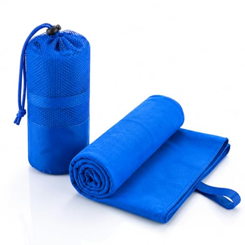 Beda Home Microfiber Travel Towel - Ultra Soft Fast Drying Gym Towel, Super Absorbent & Compact Sports Towel for Camping, Hiking, Swimming, Yoga - Includes Breathable Mesh Carrying Bag (Set of 1,Blue) - color: Blue