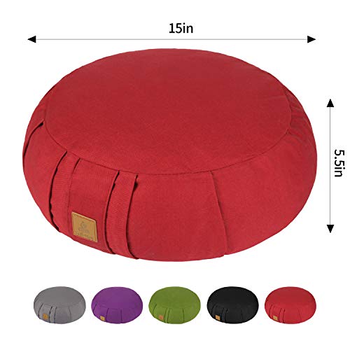 Round Zafu Meditation Cushion, D=15" H=5.5" Zabuton Meditation Pillow, Yoga Bolster/Pillow, Floor seat, Zippered Organic Cotton Cover, Natural Buckwheat, Kneeling Pillow - color: Purple