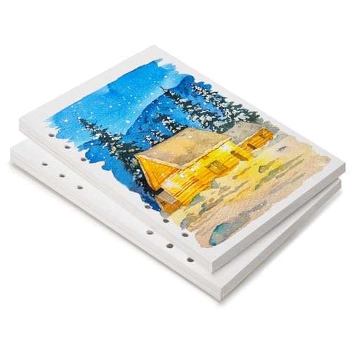 LIGHTWISH Watercolor Paper Bulk, 100% Cotton Cold Press 300gsm/140lb, 2 Pack, Total 40 Sheets A5 Hole-Punched Replaceable Paper for Artists, Adults,Students,5.8 * 8.2 Inches