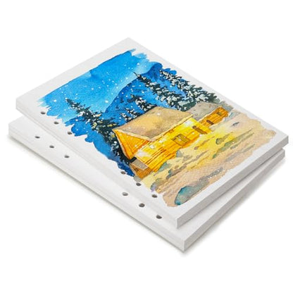LIGHTWISH Watercolor Paper Bulk, 100% Cotton Cold Press 300gsm/140lb, 2 Pack, Total 40 Sheets A5 Hole-Punched Replaceable Paper for Artists, Adults,Students,5.8 * 8.2 Inches