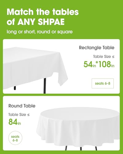 Pureegg Plastic Table Cloth Disposable 8 Pack, 84 Inch Round, White | Party Supplies, Wedding, Picnic, Leakproof & Sturdy, White, Round Tablecloth, Table Cover - color: White, size: 84" Round