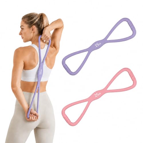 AZALEA Figure 8 Resistance Bands, Silicone Stretch Bands with Handles | 2 Pack Figure 8 Resistance Bands, Non-Slip Grip, 15LB 25LB Resistance for Arms, Back, Legs, Glutes, Yoga Pilates Home Workout