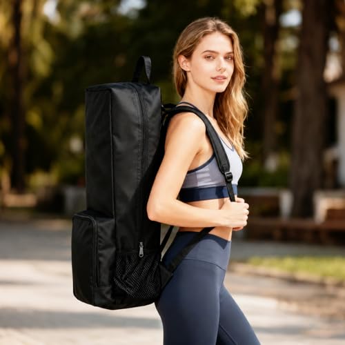 Yoga Mat Bag -Yoga Mat Bag Carrier with Pockets and Adjustable Strap, Lightweight Waterproof Yoga Mat Backpack for Women and Men, Fits Yoga Mats and Yoga Accessories for Workouts (Black) - size: Large