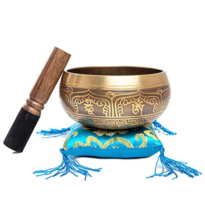Tibetan Singing Bowl Set - Easy To Play Authentic Handcrafted For Meditation Sound Chakra Yoga Healing 4 Inches By Himalayan Bazaar (Gold & Turquoise) - color: Gold - Turquoise
