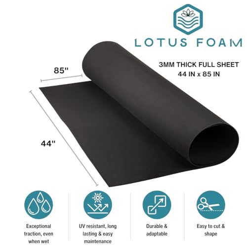 LotusFoam EVA Foam Sheet 3mm – 44"x 85" Craft Foam for Cosplay, Costumes & DIY, High Density 130 kg/m3, Heat Shapeable, Paintable, 35 Colors (Black) - Black - color: Black