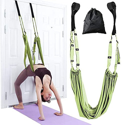 Yoga Stretching Strap, Adjustable Height Leg Stretcher Waist Back Stretch Band Aerial Yoga, Anti-gravity Inversion Exercises Door Flexibility Tensile Trainer for Rehab Pilates Dance Splits (Green)