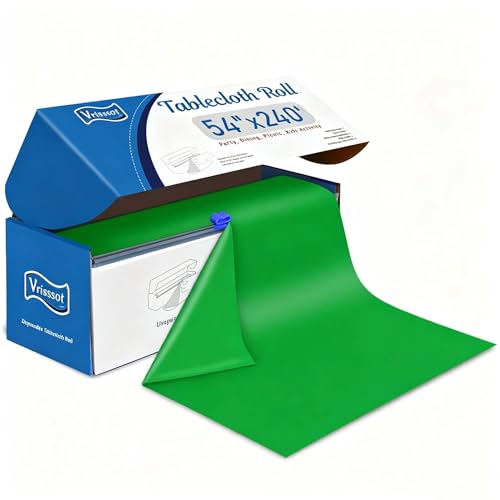 Disposable Green Plastic Table Cover Roll 54in X 240ft - Heavy Duty Waterproof Tablecloth with Easy Slide Cutter for Camping, Picnics & Garden Parties - color: Green, size: 2880" x 54" (Rectangular)