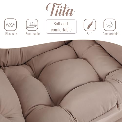 Tiita Lazy Chair with Ottoman, Comfy Reading Accent Chair, Khaki - color: Peach Skin Khaki