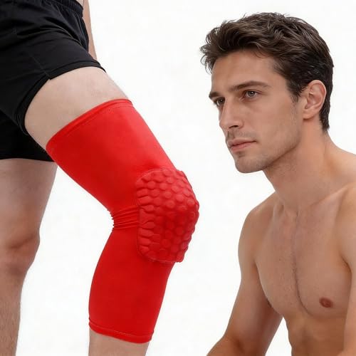 Wei Long Knee Pads Compression Leg Sleeve Knee Sleeve for All Sports Wrestling Protector Gear, 1PC Knee Pad (M,Red) - color: Red, size: Medium