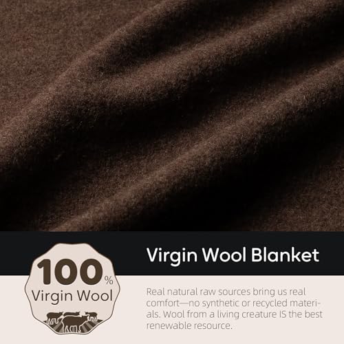 Molithe 100% Wool Blanket, 62" x 86", Warm, Thick, Military, Camping Gear - color: Brown, size: Large