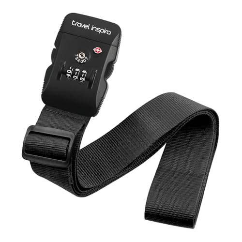 Travel Inspira Luggage Straps for Suitcases with TSA Lock | Heavy-Duty Nylon; TSA-Approved Lock with Tag; Adjustable 103-200cm; Secure Black Strap; 20-28 Inch Bags; Anti-Burst - color: Black