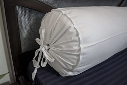 Saffron HANDICRAFTS Cotton 240TC - Bolster Cover Full Round Removable Cover for Neck Roll, Leg Rest,Yoga Practice, Meditation, Bed Sofa Couch (White, 6"x16" (15 cm x 40 cm)) - color: White, size: 6" x 16"