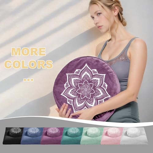 Meditation Zafu Cushion Set,Removable Machine-Washable Luxury Velvet Cover (Purple（Only Cover）) - color: Purple（only Cover）