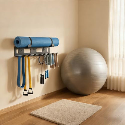 Gym Rack Organizer for Home Gym Storage, Wall Mounted, Multi-Purpose Home Gym Storage Rack for Resistance Bands, Yoga Mats, Jump Ropes,Weight Belts, Garage Workout Room Accessories,Black