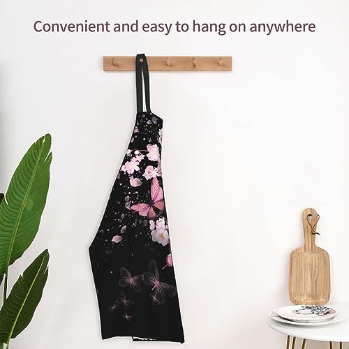 Art Apron with Pocket for Women Men | Kitchen Aprons Chef Apron for Cooking Baking BBQ Painting Gardening - color: Cherry Blossom With Butterflies