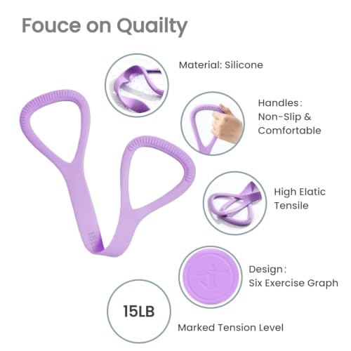 Figure 8 Resistance Band with Non-Slip Handles - color: 15LB Purple