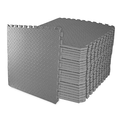 BalanceFrom Puzzle Exercise Mat 3/4-inch Thick, EVA Interlocking Foam Floor | Tiles for Home Gym, Mat for Home Workout Equipment, Floor Padding for Kids, Gray, 24 in x 24 in x 3/4 in, 96 Sq Ft - 24 Tiles - color: Grey, style: 3/4" Thick, 96 Square Feet