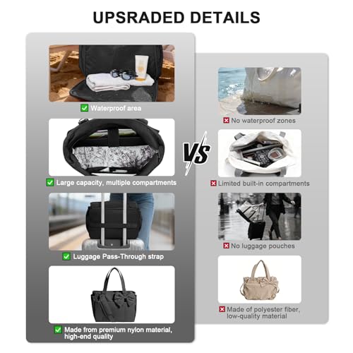 Gosect Women’s Crush Bow Puffer Tote Bag, Water Resistant Laptop Travel Yoga Work Bag - color: Black