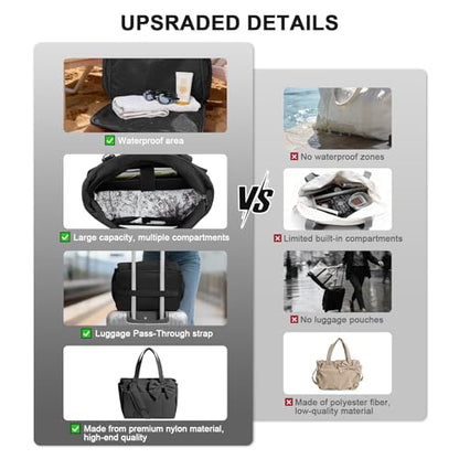 Gosect Women’s Crush Bow Puffer Tote Bag, Water Resistant Laptop Travel Yoga Work Bag - color: Black