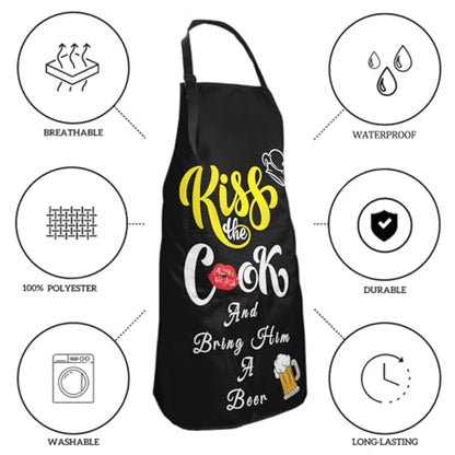 Giwawa Unisex Adult Apron Waterproof Stain Resistant Kitchen Cooking Apron with 2 Pockets for BBQ Grill Painting - color: Kiss the Cook Beer
