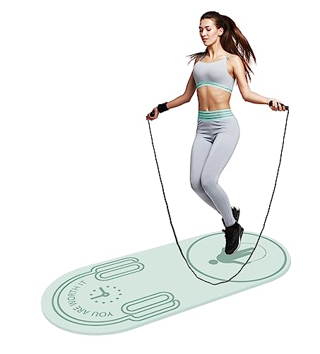 8/20/30mm Jump Rope Mat Fitness Exercise Mat Durable, Non-Slip, Workout Mats with Jump Rope & Carrying Bag for Home Gym Flooring (55"x 24") - color: Green-8mm