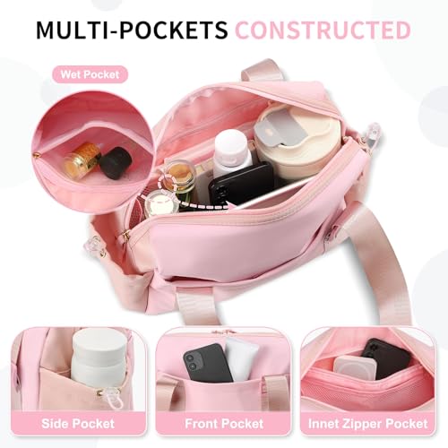 Mini Gym Bag, Small Gym Bag w/Wet Compartment for Women Pink - color: Pink