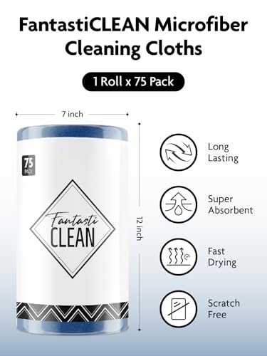 Fantasticlean Microfiber Cleaning Cloth Roll-75 Sheets, 12"x12" (Navy Blue) - color: Navy Blue, size: 75 pack