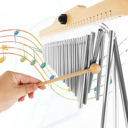 EASTROCK 36 Note Chimes Single-row Bar Chime Height-Adjustable Stand Silver - color: 36note Silver