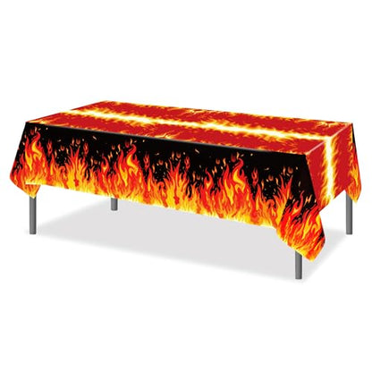 1Pc Fire Party Plastic Tablecloth 54 x 87 Inch Long Table Cover, Flame Party Tablecover for Fire Fighting Theme Kids Baby Shower Birthday Dinner Picnic Kitchen Event - color: Fire