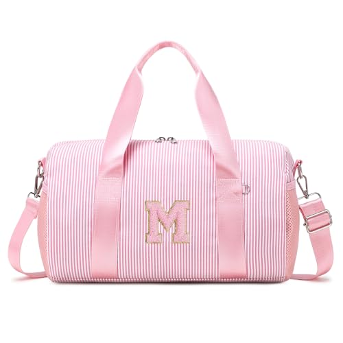 Girls Gym Bag Dance Bags Personalized Initial Ballet Bags Travel Tote with Adjustable Straps,Birthday Gifts for Women Girls Kids Teens (Pink-M) - color: Pnk, style: M