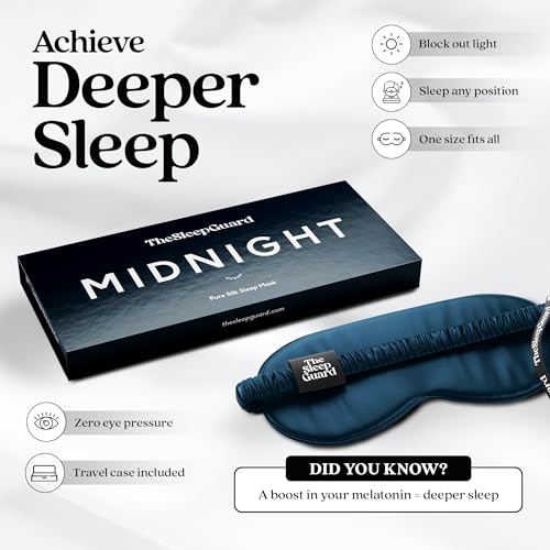 TheSleepGuard Pure Silk Sleep Mask [100% 6A Mulberry Silk, 22 Momme] Light Blocking Travel Essentials. Eye Masks for Sleeping. Black Oeko-Tex Blindfold. Eye Covers for Men & Women - color: Midnight Navy